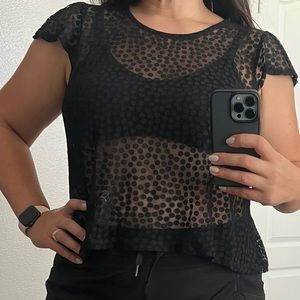 FOREVER 21 Black sheer dot cropped top, split back